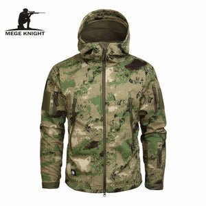 MEGE Men's Military Camouflage Fleece Tactical Jacket Men Waterproof  Softshell Windbreaker Winter Army Hooded Coat Hunt Clothes