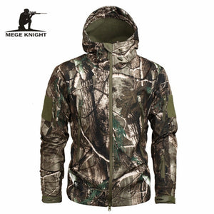 MEGE Men's Military Camouflage Fleece Tactical Jacket Men Waterproof  Softshell Windbreaker Winter Army Hooded Coat Hunt Clothes