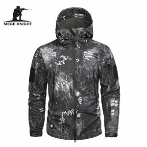 MEGE Men's Military Camouflage Fleece Tactical Jacket Men Waterproof  Softshell Windbreaker Winter Army Hooded Coat Hunt Clothes