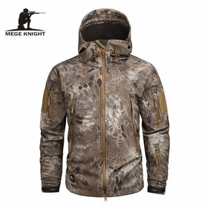 MEGE Men's Military Camouflage Fleece Tactical Jacket Men Waterproof  Softshell Windbreaker Winter Army Hooded Coat Hunt Clothes