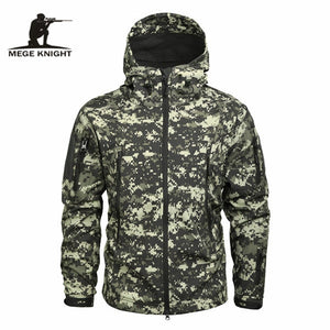 MEGE Men's Military Camouflage Fleece Tactical Jacket Men Waterproof  Softshell Windbreaker Winter Army Hooded Coat Hunt Clothes