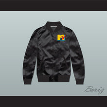 Load image into Gallery viewer, Music Television Black Varsity Letterman Satin Bomber Jacket