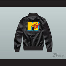 Load image into Gallery viewer, Music Television Black Varsity Letterman Satin Bomber Jacket