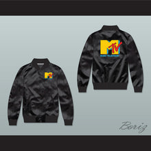 Load image into Gallery viewer, Music Television Black Varsity Letterman Satin Bomber Jacket