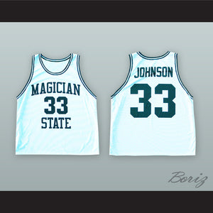 Magic Johnson 33 Magician State White Basketball Jersey
