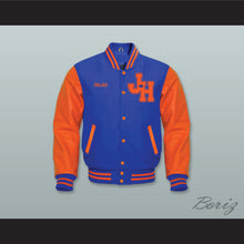 Load image into Gallery viewer, Malik John Hughes High School Royal Blue Wool and Orange Lab Leather Varsity Letterman Jacket