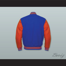 Load image into Gallery viewer, Malik John Hughes High School Royal Blue Wool and Orange Lab Leather Varsity Letterman Jacket