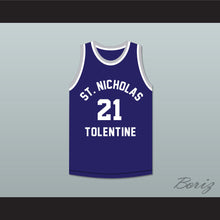 Load image into Gallery viewer, Malik Sealy 21 St. Nicholas of Tolentine High School Navy Blue Basketball Jersey