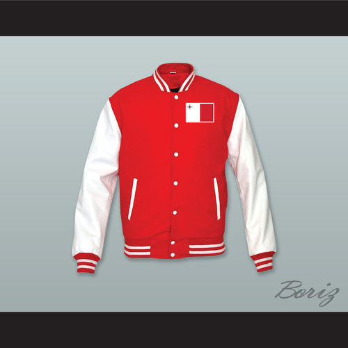 Malta Red Wool and White Lab Leather Varsity Letterman Jacket
