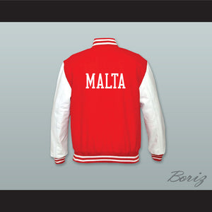 Malta Red Wool and White Lab Leather Varsity Letterman Jacket