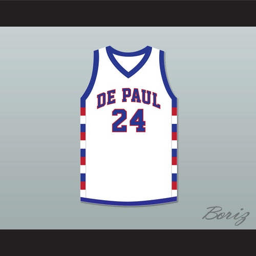 Mark Aguirre 24 DPaul school  White Basketball Jersey