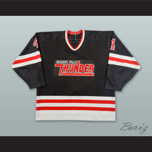 Load image into Gallery viewer, Mark Cardiff 4 Niagara Falls Thunder Black Hockey Jersey