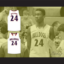 Load image into Gallery viewer, Mark Williams 24 Norfolk Academy Bulldogs White Basketball Jersey 2