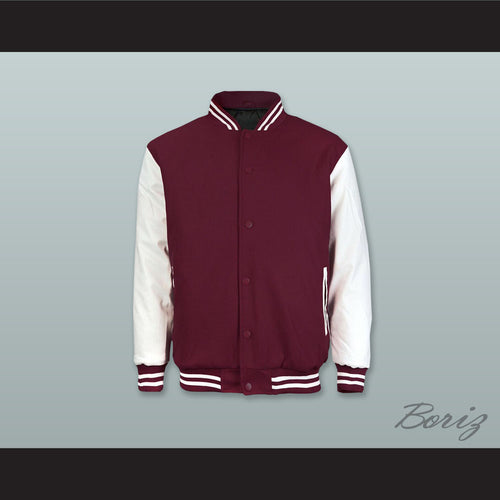 Maroon Wool and White Lab Leather Varsity Letterman Jacket