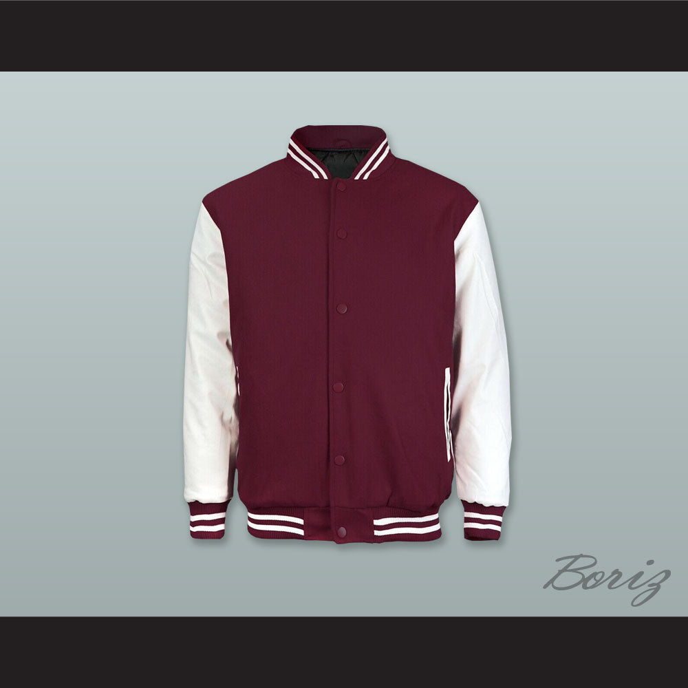 Maroon Wool and White Lab Leather Varsity Letterman Jacket
