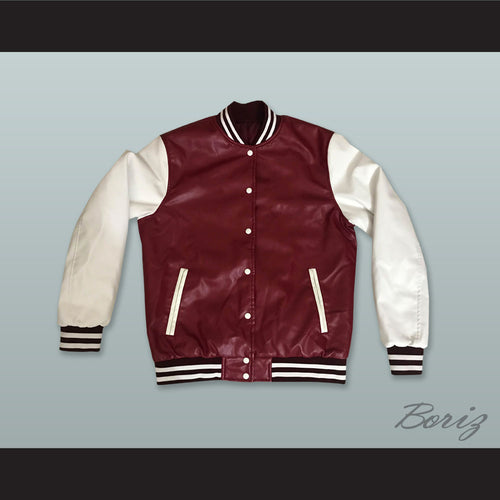 Maroon and White Lab Leather Varsity Letterman Jacket