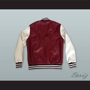 Maroon and White Lab Leather Varsity Letterman Jacket