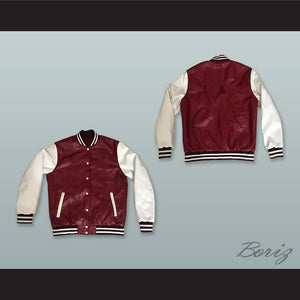 Maroon and White Lab Leather Varsity Letterman Jacket
