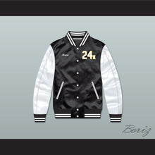 Load image into Gallery viewer, Bruno Mars 24K Hooligans Black/ White Varsity Letterman Satin Bomber Jacket 2