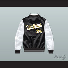 Load image into Gallery viewer, Bruno Mars 24K Hooligans Black/ White Varsity Letterman Satin Bomber Jacket 2