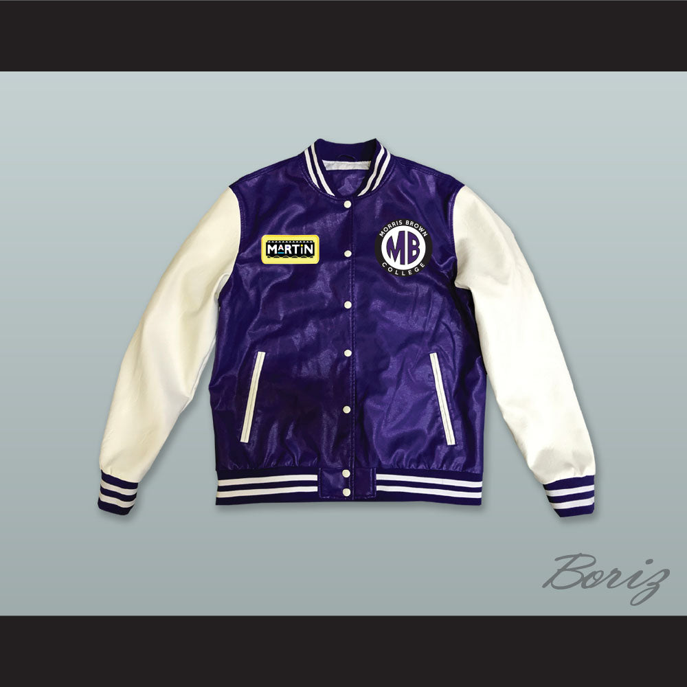 Martin Morris Brown College Purple and White Lab Leather Varsity Letterman Jacket