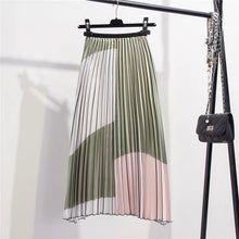 Load image into Gallery viewer, Marwin 2019 New-Coming Summer Contrast Color Splice Pleated Skirt Women Skirts High Street Style A-line Mid-Calf Fashion Skirts