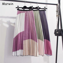 Load image into Gallery viewer, Marwin 2019 New-Coming Summer Contrast Color Splice Pleated Skirt Women Skirts High Street Style A-line Mid-Calf Fashion Skirts