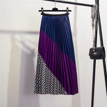 Load image into Gallery viewer, Marwin 2019 Spring New-Coming Europen Color Matching Plaid  Pleated skirt High Street Style Mid-Calf Empire Striped Women Skirts