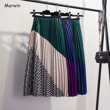 Load image into Gallery viewer, Marwin 2019 Spring New-Coming Europen Color Matching Plaid  Pleated skirt High Street Style Mid-Calf Empire Striped Women Skirts