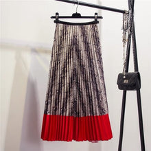 Load image into Gallery viewer, Marwin 2019 Spring New-coming Western style Snakeskin pattern Contrast stitching pleated skirts High Street Style A-Line Skirts