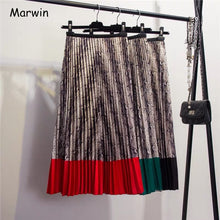 Load image into Gallery viewer, Marwin 2019 Spring New-coming Western style Snakeskin pattern Contrast stitching pleated skirts High Street Style A-Line Skirts