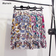 Load image into Gallery viewer, Marwin New-Coming Summer Catroon Printing Women Skirts Mid-Calf Pleated Skirt European High Street Style Empire Summer Skirts