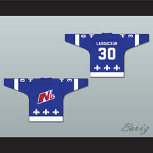 Load image into Gallery viewer, Mathias Ladouceur 30 Le National de Quebec Blue Hockey Jersey- Lance et compte (He Shoots, He Scores)