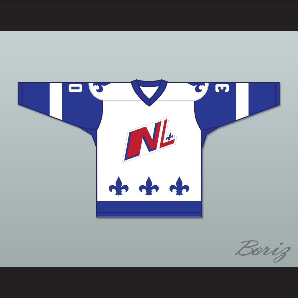 Mathias Ladouceur 30 Le National de Quebec White Hockey Jersey- Lance et compte (He Shoots, He Scores)