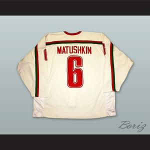Matushkin 6 Belarus White Hockey Jersey