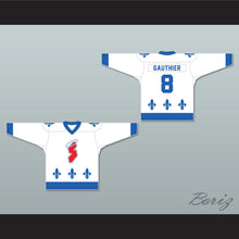 Load image into Gallery viewer, Maurice Gauthier 8 Les Saints de Chicoutimi White Hockey Jersey- Lance et compte (He Shoots, He Scores)