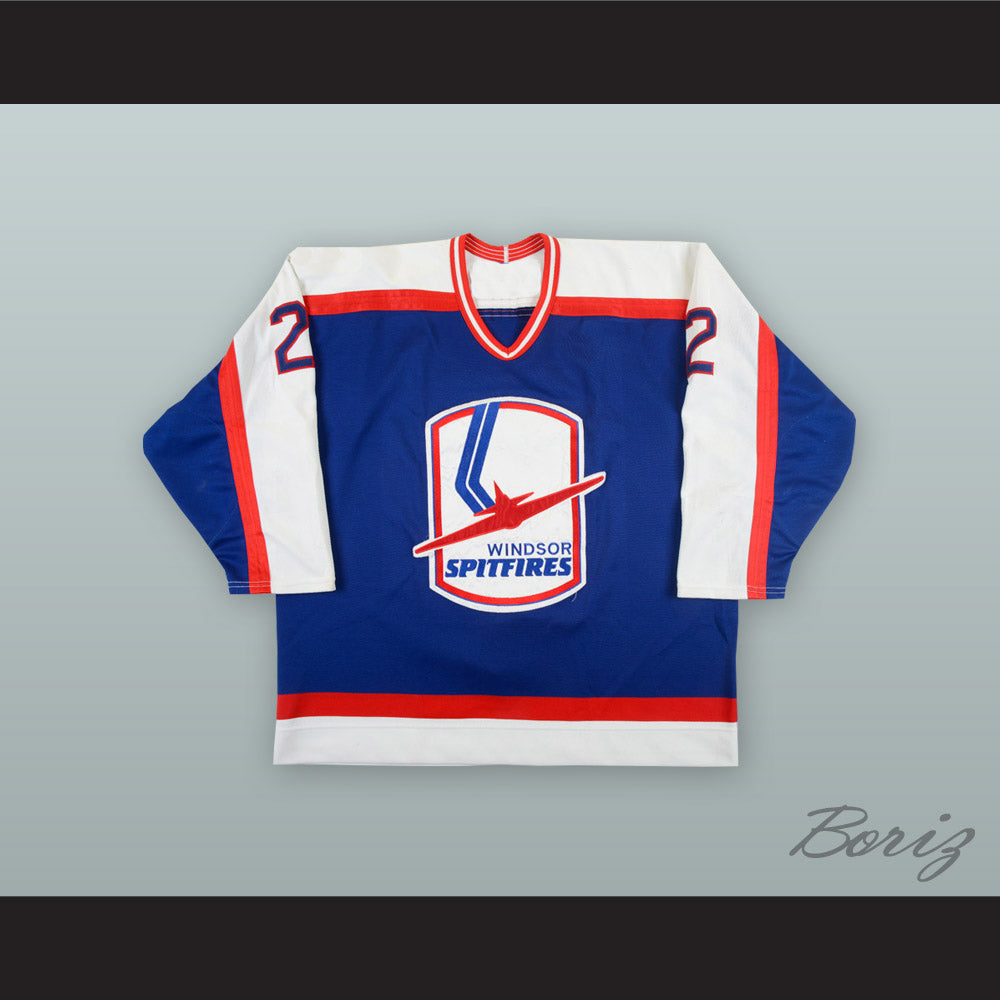 Max Linnik 2 Windsor Spitfires Blue Hockey Jersey