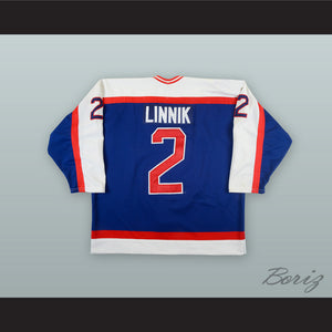 Max Linnik 2 Windsor Spitfires Blue Hockey Jersey