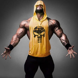 Men Bodybuilding Cotton Tank Tops Gyms Fitness Hooded Vest Sleeveless Shirt Male Summer Casual Fashion Print Workout Clothes