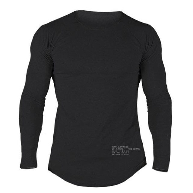 Men Casual Skinny Cotton T-shirt Gyms Fitness Bodybuilding Workout Long sleeve Black Tee shirt Tops Male Crossfit Brand Clothing