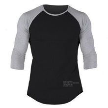 Load image into Gallery viewer, Men Casual Skinny T-shirt Cotton Shawl sleeve shirts Gyms Fitness Bodybuilding Workout Patchwork Tee Tops Male Crossfit Clothing