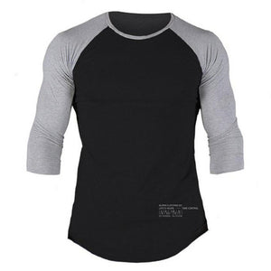 Men Casual Skinny T-shirt Cotton Shawl sleeve shirts Gyms Fitness Bodybuilding Workout Patchwork Tee Tops Male Crossfit Clothing