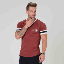 Load image into Gallery viewer, Men Cotton Short sleeve t shirt Fitness Slim Patchwork Black T-shirt Male Brand Gym Tees Tops Summer New Fashion Casual clothing