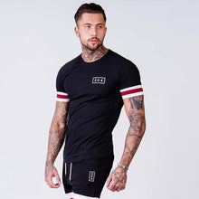Load image into Gallery viewer, Men Cotton Short sleeve t shirt Fitness Slim Patchwork Black T-shirt Male Brand Gym Tees Tops Summer New Fashion Casual clothing