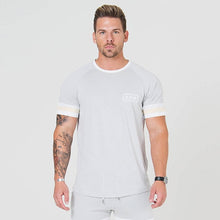 Load image into Gallery viewer, Men Cotton Short sleeve t shirt Fitness Slim Patchwork Black T-shirt Male Brand Gym Tees Tops Summer New Fashion Casual clothing
