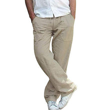 Load image into Gallery viewer, Men Linen Pants 2020 New Summer Casual Elastic Waist Loose Male Solid Color Straight Trousers Beachwear Joggers Sweatpants