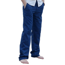 Load image into Gallery viewer, Men Linen Pants 2020 New Summer Casual Elastic Waist Loose Male Solid Color Straight Trousers Beachwear Joggers Sweatpants