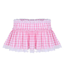 Load image into Gallery viewer, Men Women Sexy Clubwear Costume Dance Skirts Elastic Waistband Short Skirt with Lace Hem Pleated Gingham A-line Mini Skirt