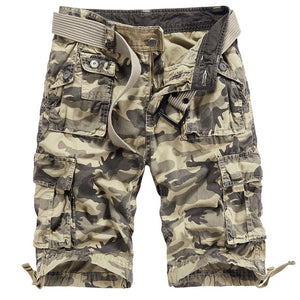 Men's 2021 Summer New Casual Loose Camouflage Cargo Shorts Men Multi-Pocket 100% Cotton Street Military Knee-Length Beach Shorts