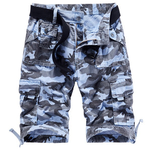 Men's 2021 Summer New Casual Loose Camouflage Cargo Shorts Men Multi-Pocket 100% Cotton Street Military Knee-Length Beach Shorts